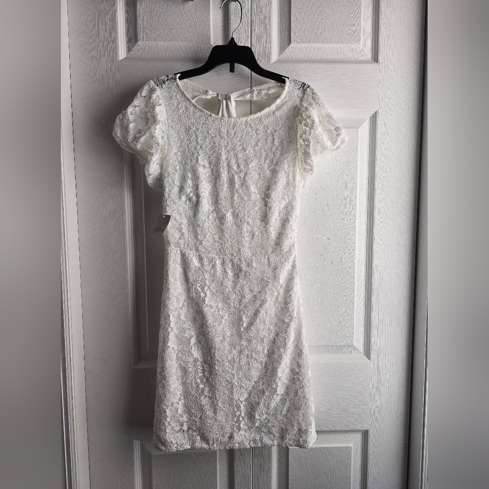 Free People White Lace Midi Dress With Tie Neck Size XS/TP Length 31in